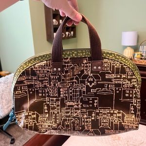 Fossil Keyper Satchel Cityscape Brown Pink Green Handbag EUC